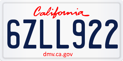 CA license plate 6ZLL922