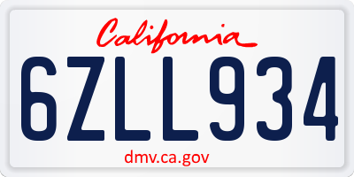 CA license plate 6ZLL934