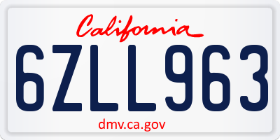 CA license plate 6ZLL963