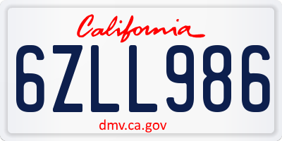CA license plate 6ZLL986