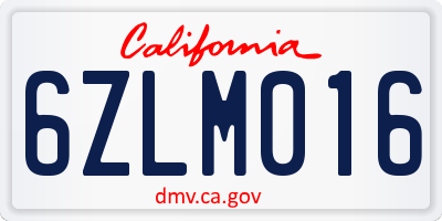 CA license plate 6ZLM016