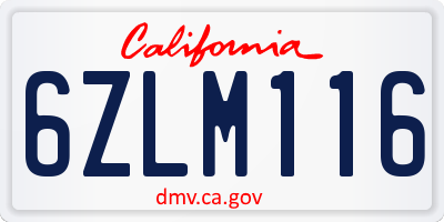 CA license plate 6ZLM116