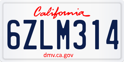CA license plate 6ZLM314