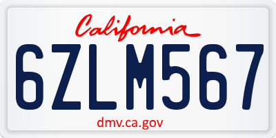 CA license plate 6ZLM567