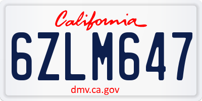 CA license plate 6ZLM647