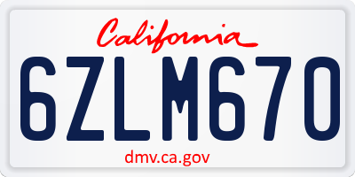 CA license plate 6ZLM670