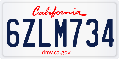 CA license plate 6ZLM734