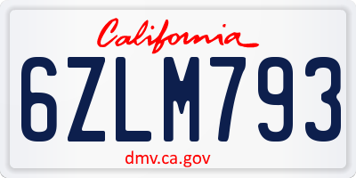 CA license plate 6ZLM793