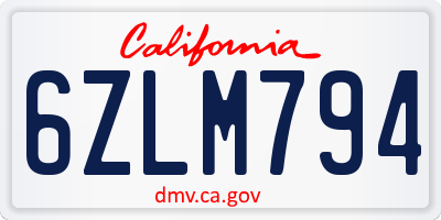CA license plate 6ZLM794