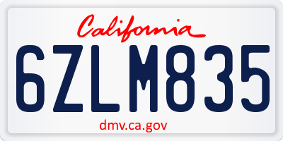 CA license plate 6ZLM835