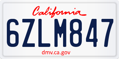 CA license plate 6ZLM847