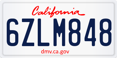CA license plate 6ZLM848