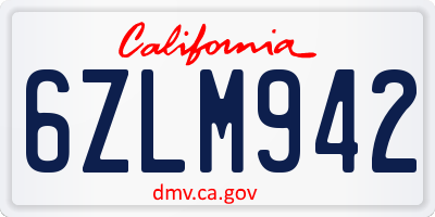 CA license plate 6ZLM942