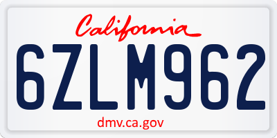 CA license plate 6ZLM962