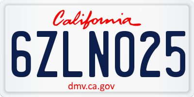 CA license plate 6ZLN025