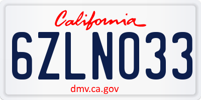 CA license plate 6ZLN033