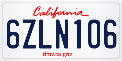 CA license plate 6ZLN106