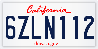 CA license plate 6ZLN112