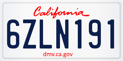 CA license plate 6ZLN191