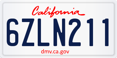 CA license plate 6ZLN211
