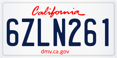 CA license plate 6ZLN261