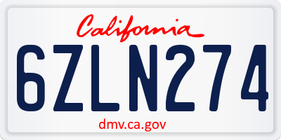 CA license plate 6ZLN274