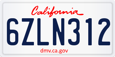 CA license plate 6ZLN312