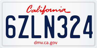 CA license plate 6ZLN324
