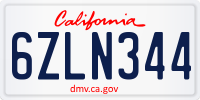 CA license plate 6ZLN344