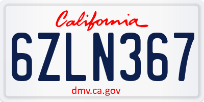 CA license plate 6ZLN367