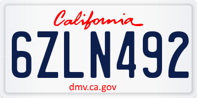 CA license plate 6ZLN492