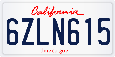 CA license plate 6ZLN615