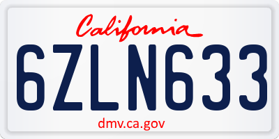 CA license plate 6ZLN633