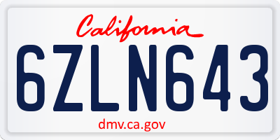CA license plate 6ZLN643