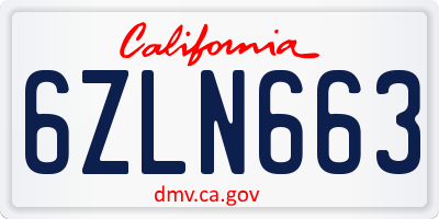 CA license plate 6ZLN663