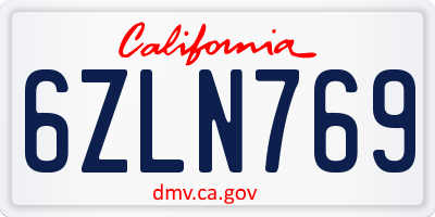 CA license plate 6ZLN769