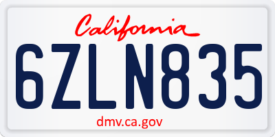 CA license plate 6ZLN835