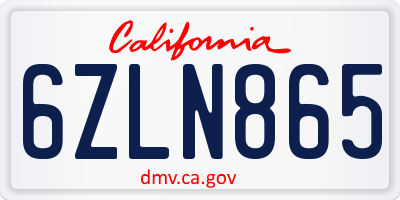 CA license plate 6ZLN865