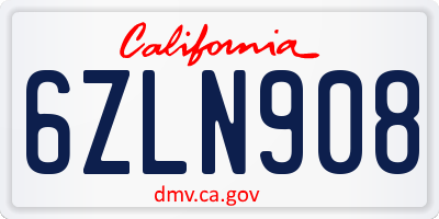 CA license plate 6ZLN908
