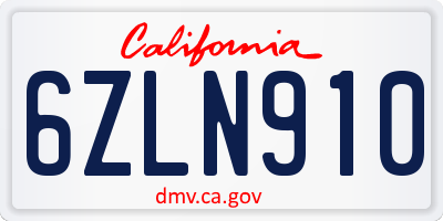 CA license plate 6ZLN910