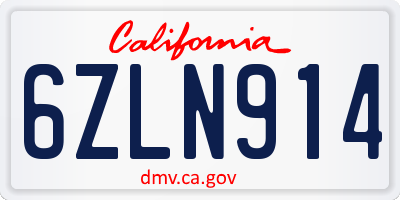 CA license plate 6ZLN914
