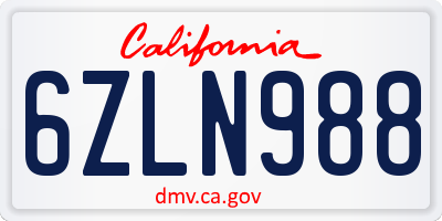 CA license plate 6ZLN988