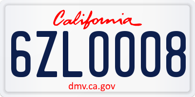 CA license plate 6ZLO008