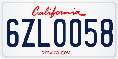 CA license plate 6ZLO058