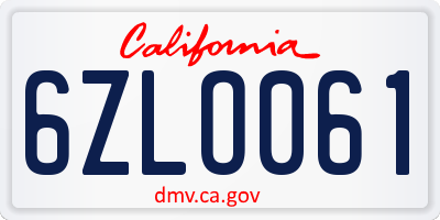 CA license plate 6ZLO061