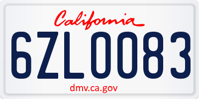 CA license plate 6ZLO083