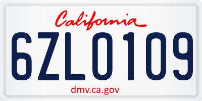 CA license plate 6ZLO109