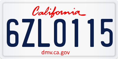 CA license plate 6ZLO115