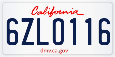 CA license plate 6ZLO116