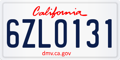 CA license plate 6ZLO131